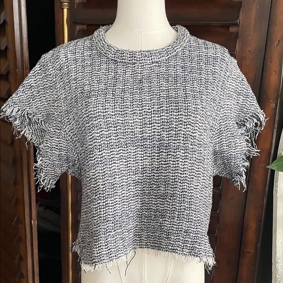 IRO Tops - IRO Cropped Tweed Blue Black Raw Hem Top 38 Small Medium
